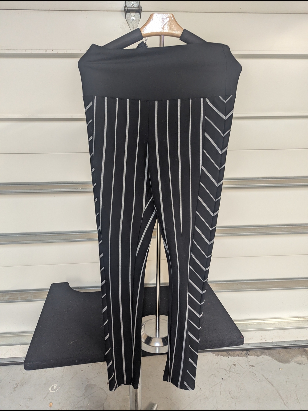 Black High-Waist Pinstripe Knit Pants